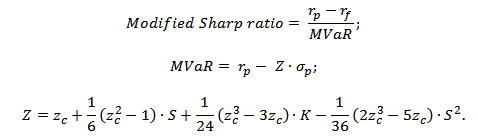 Формула расчета модифицированного коэффициента Шарпа 